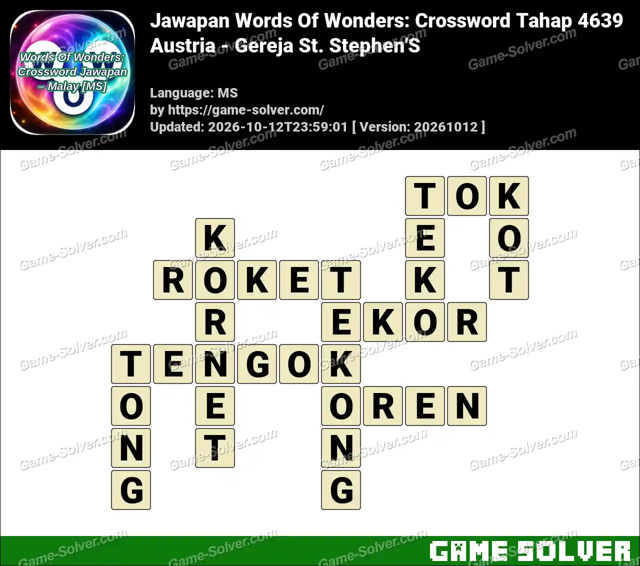 Jawapan Words Of Wonders: Crossword Tahap 4639 – Austria – Gereja St. Stephen’S